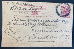 1902 Singapore Straits Settlements PS Postcard Cover To London England