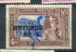 INDIA; JAIPUR 1947 early Silver Jubilee issue fine used Revenue 4a. value