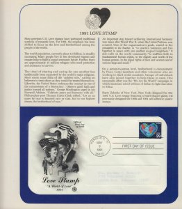 1991 Love stamp heart Earth Sc 2535 FDC with PCS info page Art Craft cachet