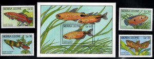 Sierra Leon Scott 959-963 MNH** 1988 Fish souvenir sheet and set CV $7