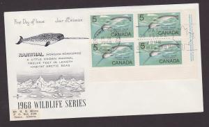 Canada 480 Plate Block on FDC with Rose Craft Cachet