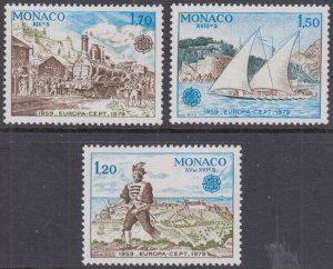 MONACO Sc # 1178-80 CPL MNH EUROPA 1979, TRAINS, BOATS