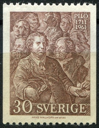 Sweden Sc#594 MNH, 30o brn, 250th Birth Anniversary of Carl Gustav Pilo (1961)