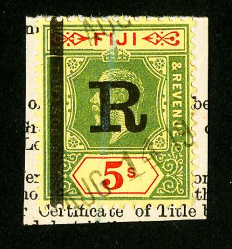 Fiji Stamps # 90 Rarity Bar 'R' on Piece 