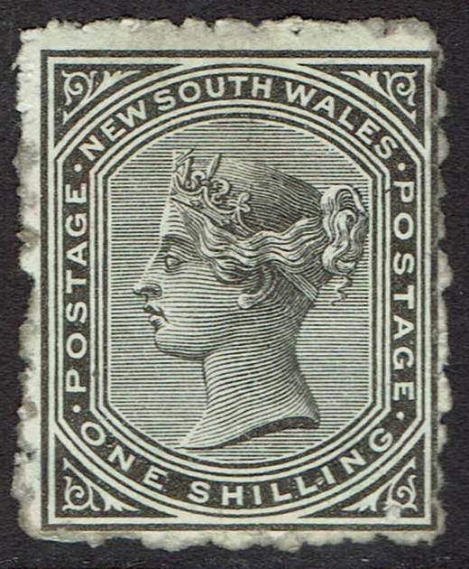 NEW SOUTH WALES 1882 QV 1/- WMK CROWN/NSW SG W40 ROUGH PERF 10 