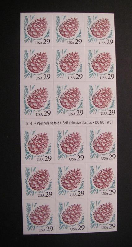 Scott 2491a, 29c Pine Cone, Pane of 18, #B6, MNH Booklet Beauty