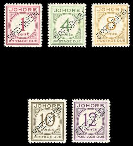 Malaya - Johore 1938 Postage Due set perforated SPECIMEN vfm. SG D1s-D5s.