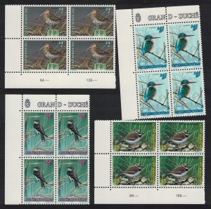 Luxembourg Birds Snipe Kingfisher Plover Martin 4v Corner Blocks of 4 1993