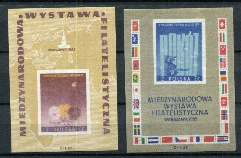 POLAND 1955 INTERNATIONAL STAMP EXHIBITION WARSAW SHEETS B104-B105 PERFECT MNH