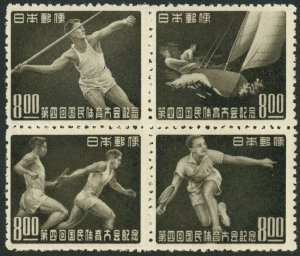 Japan #473a National Athletics Postage Stamp Block 1949 Mint NH