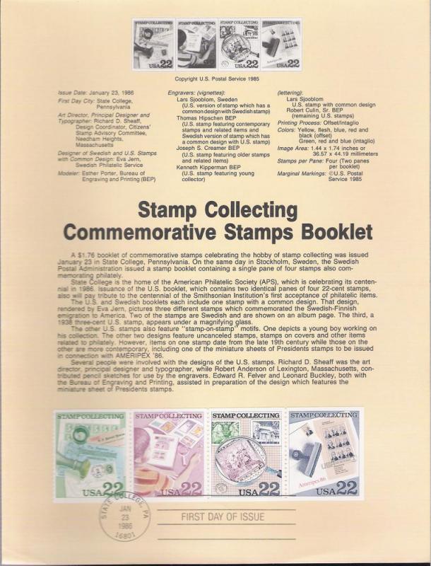 US SC#SP741 Stamp Collecting Souvenir Page (#2201a)