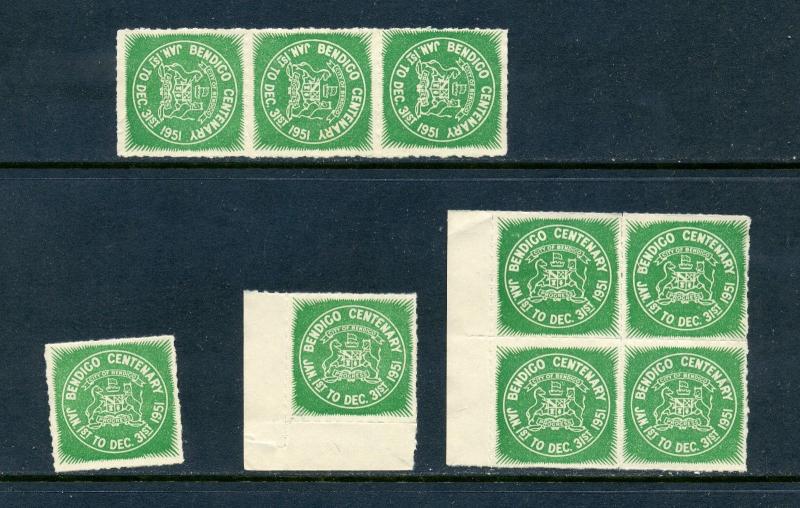 9 VINTAGE 1951 BENDIGO CENTENARY POSTER STAMPS (L582) AUSTRALIA CITY OF BENDIGO