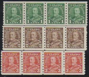 Canada #228-230  Strips of 4   Mint VF NH