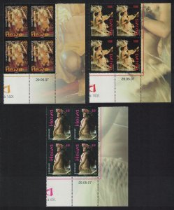 Fr. Polynesia Dancers Heiva 2007 3v Corner Blocks of 4 Date 2007 MNH