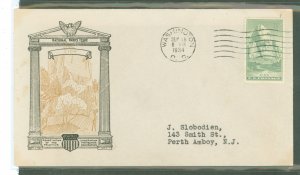 US 747 1934 8c Zion (part of the National Park Series) single on an addressed (typed) FDC with a Washington, DC cancel and a Roy