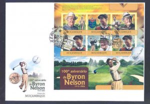 MOZAMBIQUE 2012 '100th BIRTH ANNIVERSARY OF BRYON NELSON'  SHEET FDC