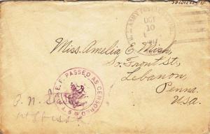 1917, AEF: France, APO 3 to Lebanon, PA, Censored (M1935)