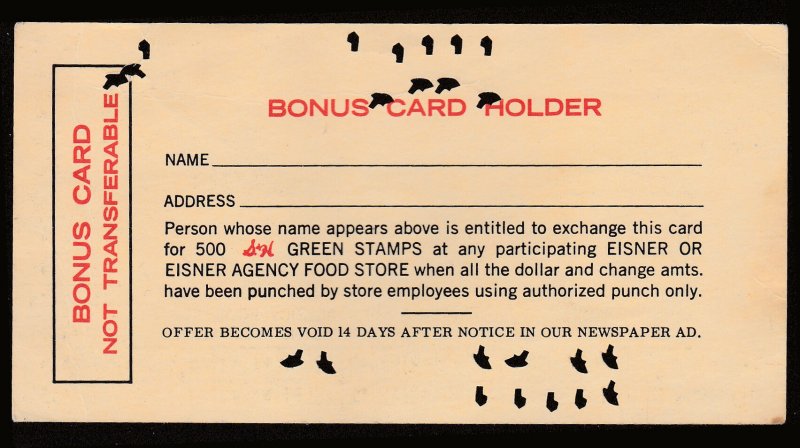 S & H Green Stamp Card