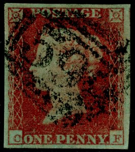 SG8, 1d red-brown PLATE 107, USED. 4 MARGINS. CF