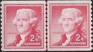 # 1055a DRY PRINT SMALL HOLES MNH SHINEY GUM Color Transfer Line Pair Cat $50.00