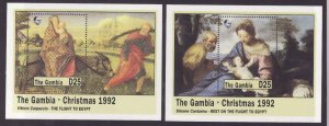 Gambia-Sc#1327-8- id9-unused NH sheets-Christmas-Paintings-1992- 