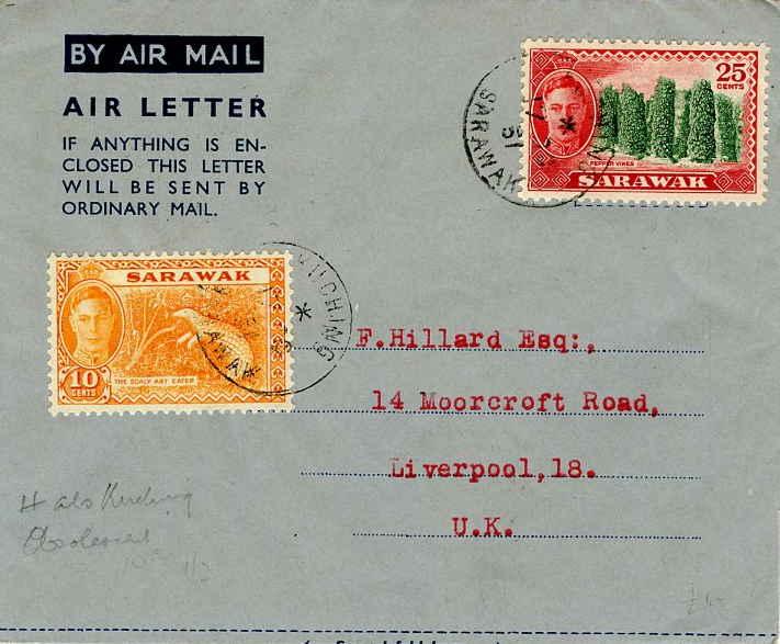 Sarawak 10c KGVI Scaly Anteater and 25c KGVI Pepper Vines 1951 Kuching, Saraw...