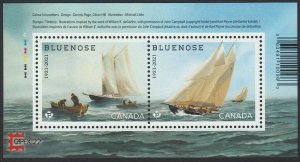 qlp. OVERPRINT = BLUENOSE = 100th Ann = Souvenir Sheet= SAILING SHIP Canada 2021