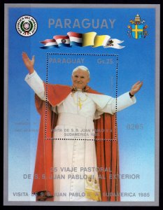 Paraguay 1985 Sc#C603 Pope John Paul II visit South America Souvenir Sheet MNH