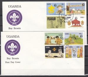 Uganda, Scott cat. 898-905. World Scout Jamboree issue. 2 First day covers.