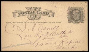 USA 1870s Michigan ROCKFORD Violet Cancel Postal Card Cover 96341