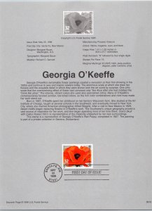 USPS SOUVENIR PAGE GEORGIA O' KEEFE PAINTER OF FLOWERS 1996