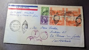 1934 USA Airmail Cover Los Angeles CA to La Chaux De Fouds Switzerland