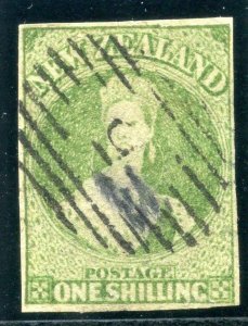 New Zealand 1862 QV 1s yellow-green very fine used. SG 45. Sc 15. 