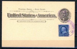 USAstamps Used VF US 1896 USA Postcard With Scott 264 Tied