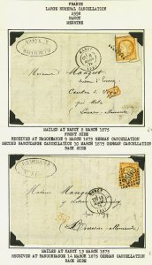 FRANCE 1875-6 TWO CLASSIC COVERS BOTH NANCY TO GERMANY ON EXHIBITION PAGE PD IN