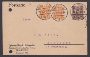 Germany Sc 188/192a PERFIN on 1923 ELBERFIELD Postal Card