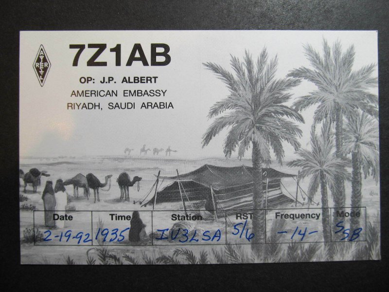 10234 Amateur Radio QSL Card AMERICAN EMBASSY RIYADH SAUDI ARABIA