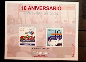 SALVADOR Sc 1560 NH SOUVENIR SHEET OF 2002 - WORLD PEACE