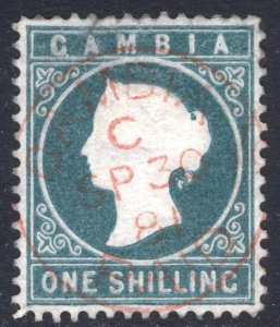 Gambia 1880 1s Deep Green Wmk CC SIDEWAYS Scott 11av SG 20A VFU SG Cat£325($396)