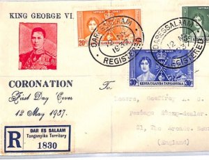 TANGANYIKA KUT FDC 1937 *Illustrated* CORONATION First Day Cover Reg'd Dar YR115