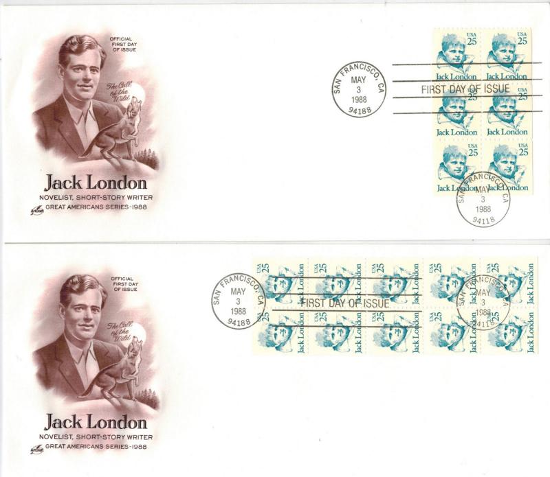 Jack London Great American Novelist SET OF 2 Booklet Pane FDCs Call of the Wild