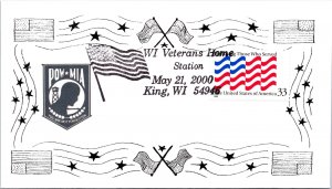 US SPECIAL EVENT CACHETED COVER WORLD WAR I VETERANS HOME AT KING WISCONSIN 2000