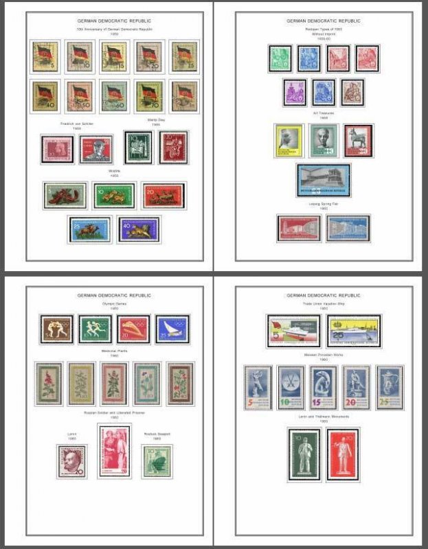 GERMANY [EAST-DDR] STAMP ALBUM PAGES 1949-1990 (334 color illustrated pages)