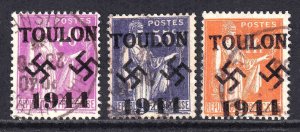 FRANCE TOULON OVERPRINTS x3 DIFFERENT PEACE CDS F/VF SOUND