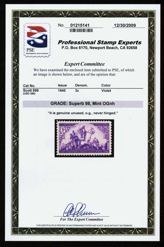 US 898 PSE GRADED SUPERB 98, MINT OGnh (ESP#031)