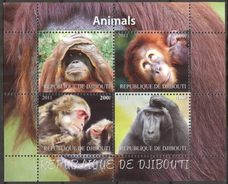 Djibouti 2011 Animals Monkeys (3) MNH Cinderella !