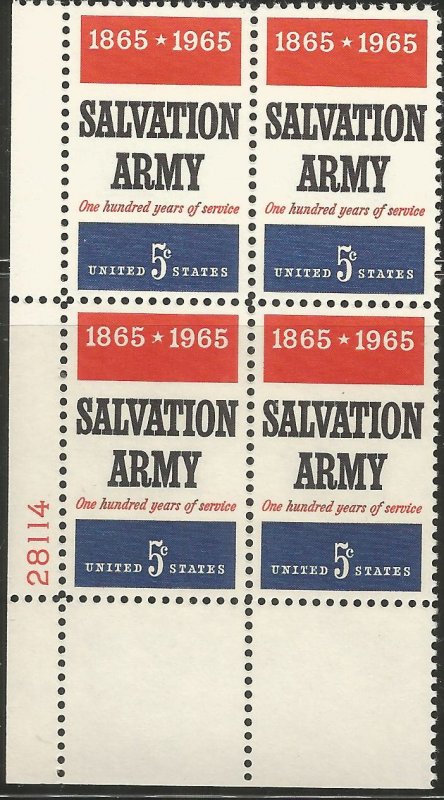 US 1267  MNH,  10  PLATE BLOCK WHOLESALE LOT,  SALVATION ARMY