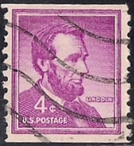 1058 4 cents 1958 Abraham Lincoln, Coil Stamp used F-VF