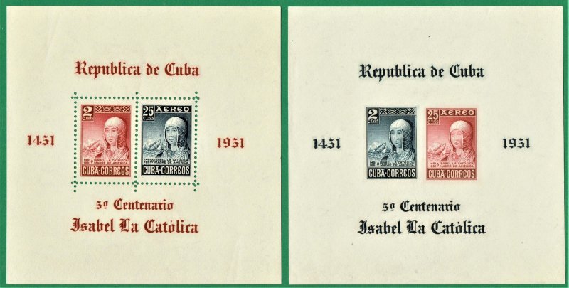 [sto393] 1952 CUBA Scott#C50a + C50b Imperf. sheets MNH ISABEL LA CATOLICA