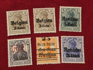 GERMAN Deutsches Reich ROMANIA POLAND WARSAW BELGIUM stamps w OVERPRINT MNH